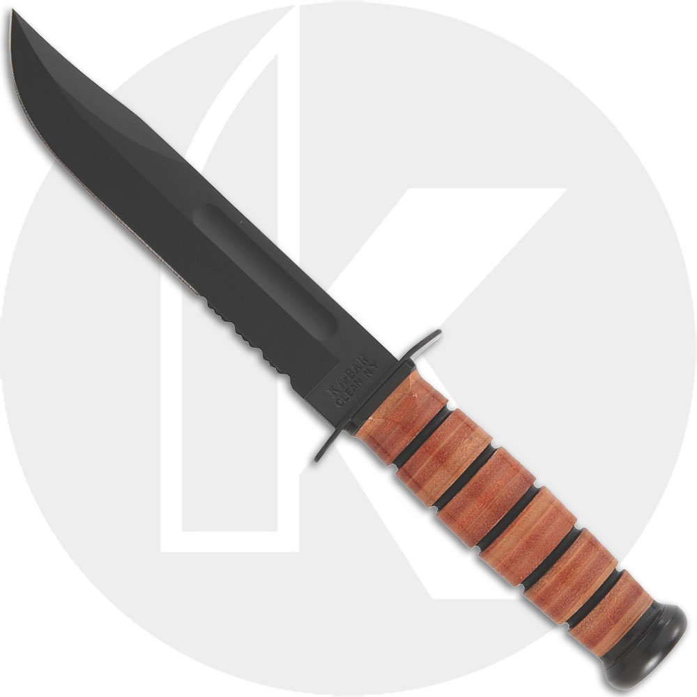 KABAR Knife, USMC Part Serrated with Leather Sheath, KA-1218