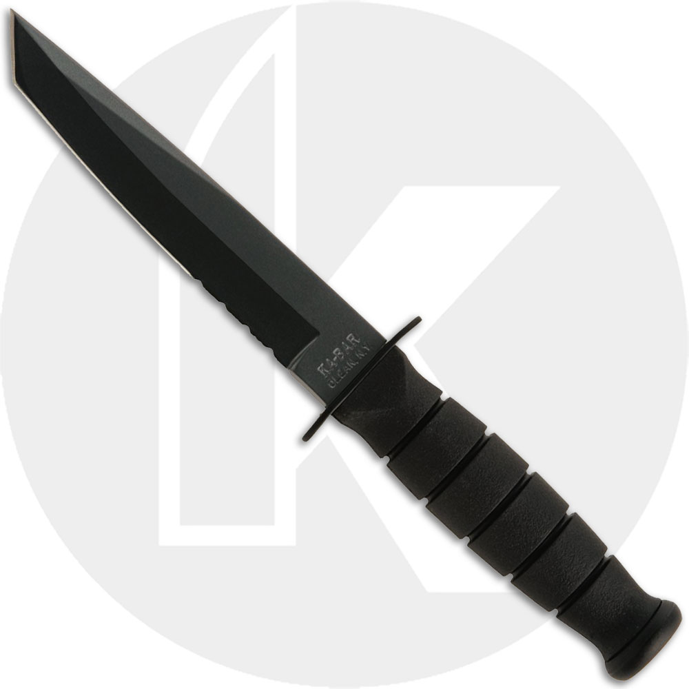 KA-BAR Knives KABAR Short Black Tanto Knife, Part Serrated Leather Sheath, KA-1255