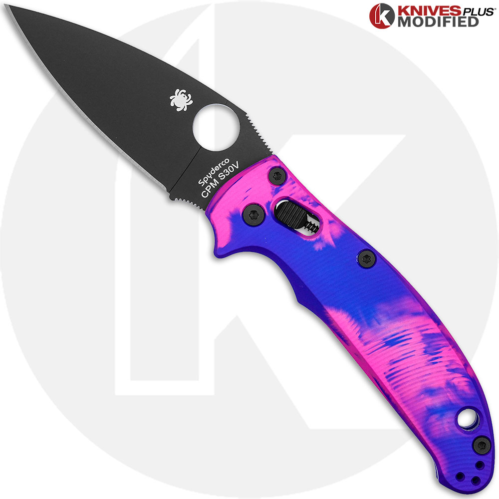 MODIFIED Spyderco Manix 2 Knife with Black DLC Blade + AWT Custom Anodized Scales + Light Spring Kit - 2