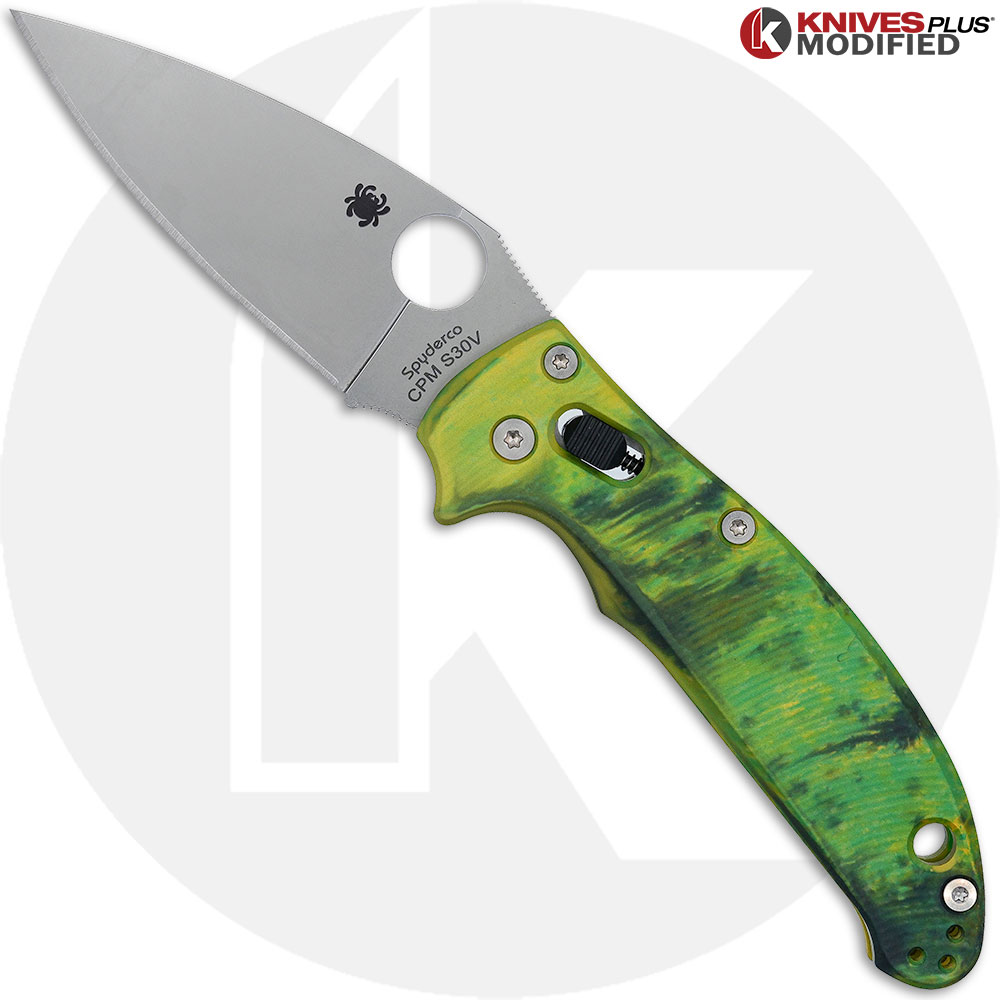 MODIFIED Spyderco Manix 2 Knife with Satin Blade + AWT Custom Anodized Scales + Light Spring Kit