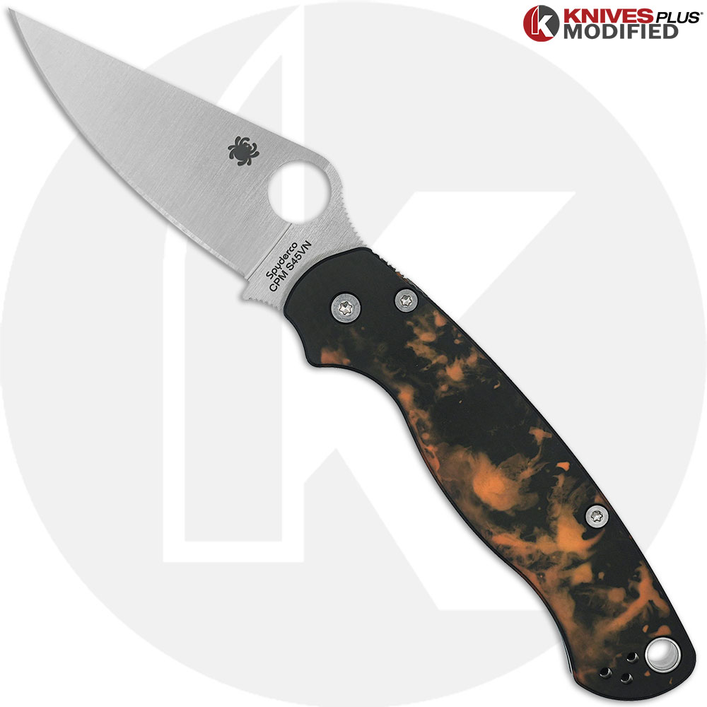 MODIFIED Spyderco Paramiliary 2 Knife - Satin Blade - AWT Custom Anodized Scales