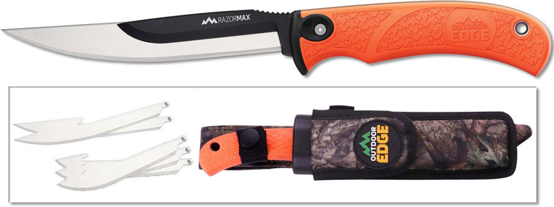 OUTDOOR EDGE RazorMax - Replaceable Fixed Blade Hunting Knife with 3.5 and  5 Blades, Belt Sheath and Detachable Blade Carrier (Black, 6 Blades) :  : Sports & Outdoors