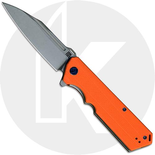 Artisan Littoral Knife 1703P-OE Stonewash D2 Modified Drop Point Orange G10 Liner Lock Flipper Folder