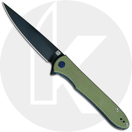 Artisan Shark Knife 1707P-BGN Black D2 Drop Point Green G10 Liner Lock Flipper Folder