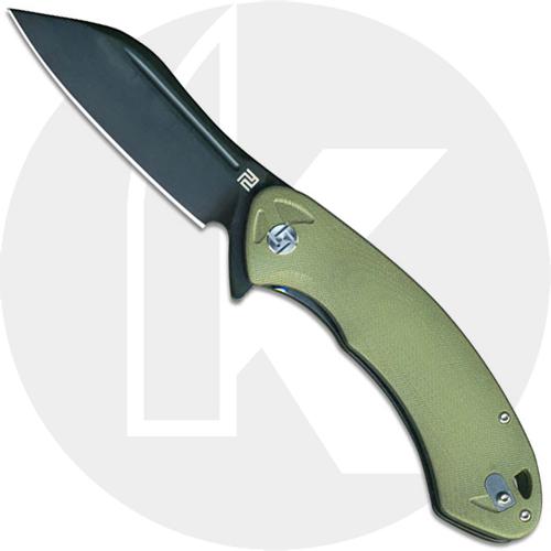 Artisan Immortal Knife 1818P-BGNC Black D2 Modified Drop Point Green G10 Liner Lock Flipper Folder