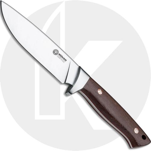 Boker Arbolito Hunter 02BA351G - Satin Drop Point Fixed Blade - Guayacan Ebony - Leather Sheath