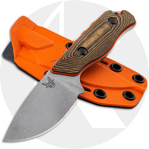 Benchmade Hidden Canyon Hunter 15017-1 - CPM S90V Drop Point Fixed Blade - Richlite / Orange G10 Handle - Hunting Knife - USA Ma