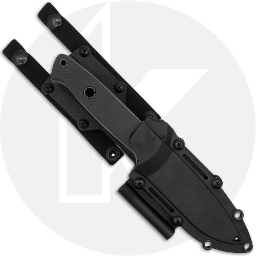 Benchmade Bushcrafter 163BK Fixed Blade Knife - Black CPM-CruWear Drop Point - Carbon Fiber - Black Injection Molded Sheath