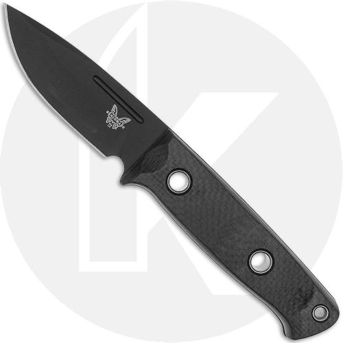 Benchmade Mini Bushcrafter 165BK Fixed Blade Knife - Black CPM-MagnaCut Drop Point - Carbon Fiber - Black Injection Molded Sheath