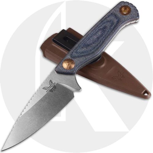 Benchmade Dacian 203 Fixed Blade Knife - Satin CPM-MagnaCut Spear Point - Blue Denim Micarta - Molded Sheath