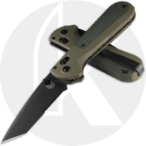 Benchmade Redoubt 431SBK-1 Knife - Cobalt Black Part Serrated D2 Tanto - Ranger Green / Forest Green Grivory - USA Made