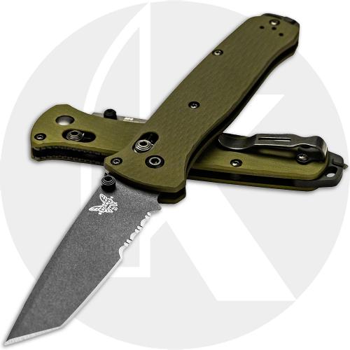 Benchmade Bailout 537SGY-1 Knife - Part Serrated Gray M4 Tanto - Woodland Green Aluminum - AXIS Lock Folder - USA Made