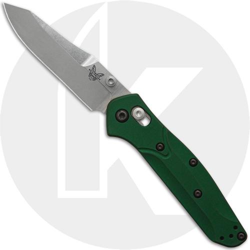 Benchmade Mini Osborne 945 Knife - Warren Osborne - Satin S30V Reverse Tanto - Green Aluminum - AXIS Lock Folder - USA Made