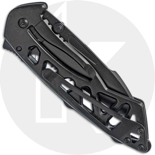 Buck Bones 870BKX Knife - Black Part Serrated 420HC Modified Tanto - Black Skeletonized Stainless Steel - Flipper Folder