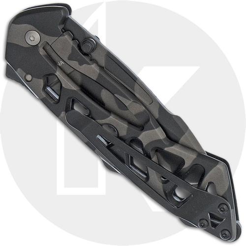 Buck Bones 870CMX Knife - Tiger Stripe Camo Part Serrated 420HC Modified Tanto - Tiger Stripe Camo Skeletonized Stainless Steel