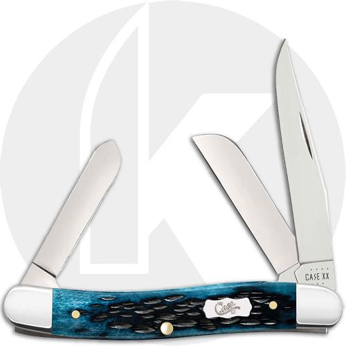 Case Medium Stockman Knife 51851 - Pocket Worn Mediterranean Blue Bone - 6318SS