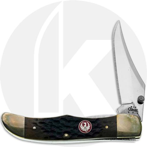 Case Ruger Mid Folding Hunter 06506 Knife - Jigged Pitch Black Bone - 61265LCSS - Discontinued - BNIB