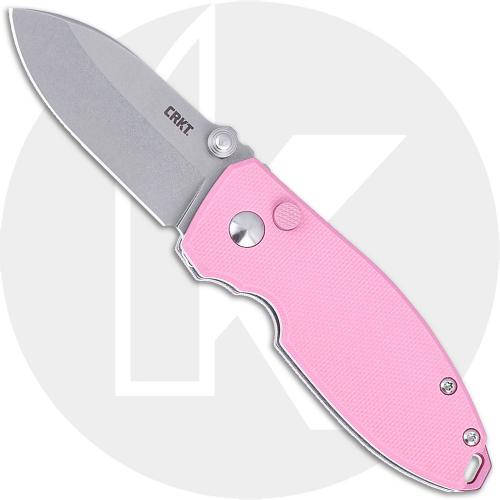 CRKT Squid Button Lock 2474P Knife - Stonewash 14C28N Drop Point - Rose Quartz G10