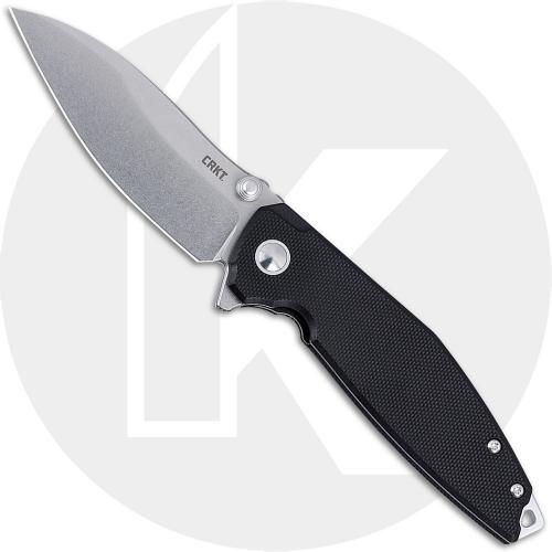 CRKT Ibis 2540 Knife - Stonewash D2 Modified Drop Point - Black G10 - Flipper Folder