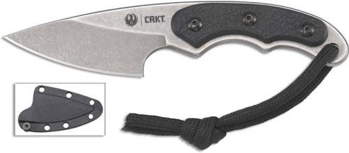 Ruger R2701 Carbine Knife Matthew Lerch Stonewash Drop Point Fixed Blade Black GRN Neck Knife