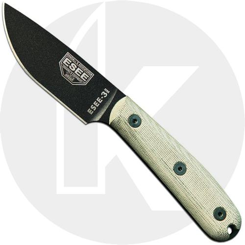 ESEE Knives ESEE-3HM-K Black Drop Point - Traditional Micarta Handle - Black Kydex Sheath