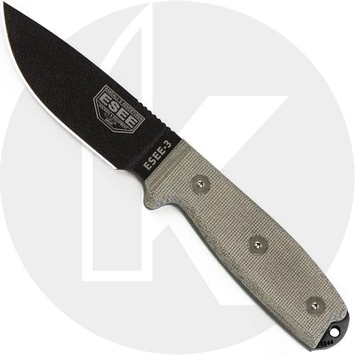 ESEE Knives ESEE-3PM-B Black Drop Point - Micarta Handle - Modified Pommel - Black Molded Sheath