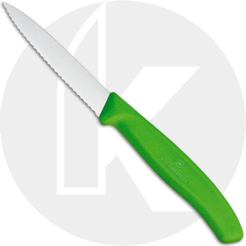 Victorinox Paring Knife 6.7636.L114, 3.25 Inch Serrated Blade with Green Nylon Handle