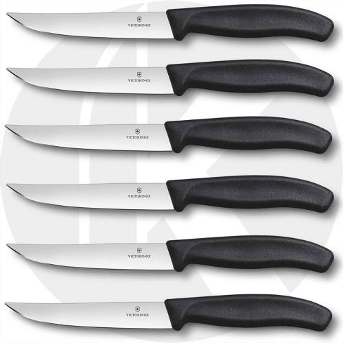 Victorinox Gaucho Steak Knife Set 6.7903.6, Plain Blade with Black Synthetic Handle, Set of 6