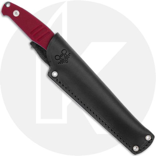 GiantMouse GMF2 Fixed Blade Knife - PVD Stonewash N690 - Red G10 - Leather Sheath