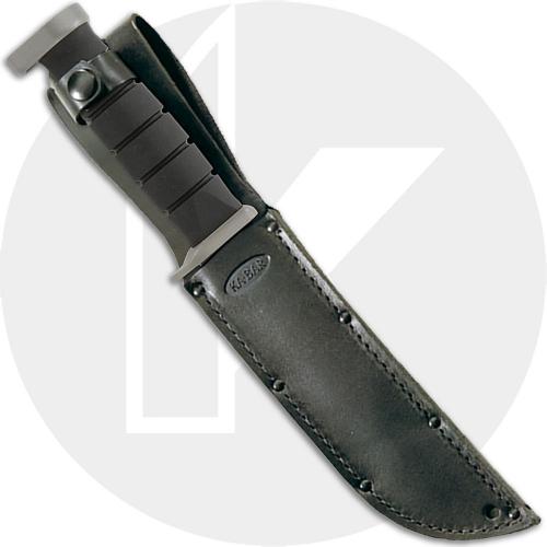 Black KABAR Knife, Part Serrated with Leather Sheath, KA-1212