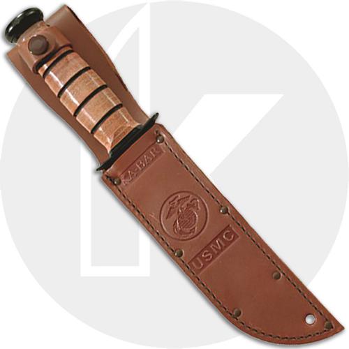 KABAR Knife, USMC Plain Edge with Leather Sheath, KA-1217