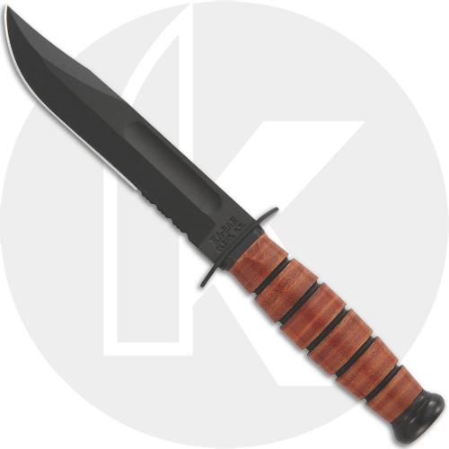 Short KABAR USMC, Part Serrated with Leather Sheath, KA-1252