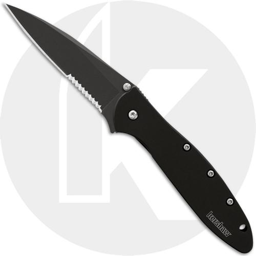 Kershaw Knives: Kershaw Black Leek Knife, Part Serrated, KE-1660CKTST