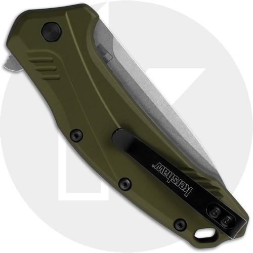 Kershaw Link 1776OLSW - Stonewash Blade - Olive Aluminum - SpeedSafe Assist - Flipper Folder - USA Made