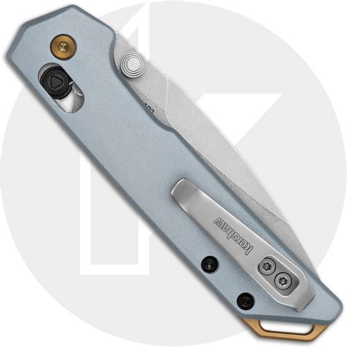 Kershaw Mini Iridium 2051 Knife - Stonewash D2 Spear Point - KVT Bearings - Ice Blue Aluminum - USA Made