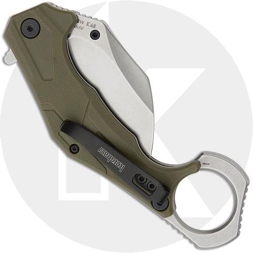 Kershaw Outlier Karambit 2064ODSW Knife - Assisted - Stonewash 8Cr13MoV Hawkbill - OD Green G10 - Flipper Folder