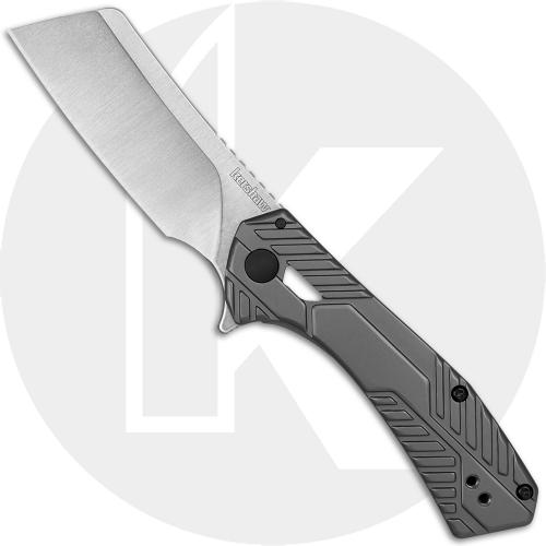 Kershaw 3445 Static EDC - Satin Cleaver Style Blade - Stonewash Gray PVD - Frame Lock Flipper Folder - KVT Ball Bearing Opening