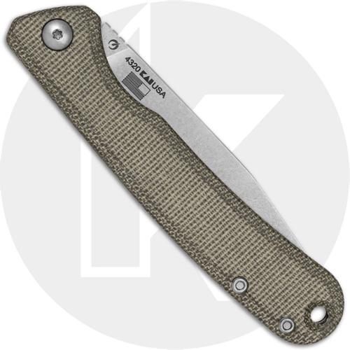 Kershaw Federalist 4320 - Stonewash Clip Point - Green Canvas Micarta - Slip Joint Folder - USA Made