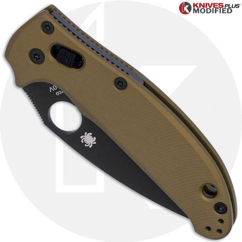 MODIFIED Spyderco Manix 2 Knife with Black DLC Blade + AWT Linerless Manix FDE Scales + Light Spring Kit