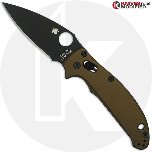 MODIFIED Spyderco Manix 2 Knife with Black DLC Blade + AWT Linerless Manix FDE Scales + Light Spring Kit