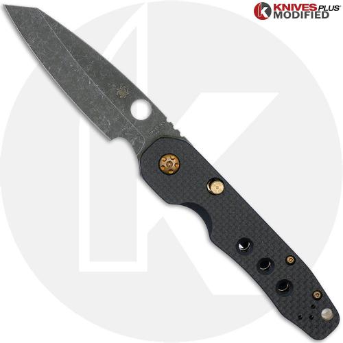 MODIFIED Spyderco Smock Knife - Acid Stonewash - Heat Color Hardware and Liners