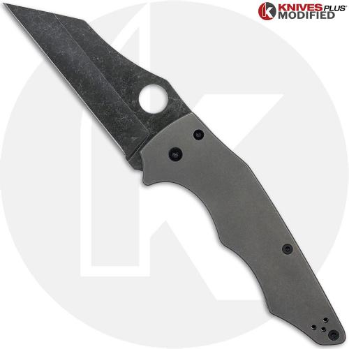 MODIFIED Spyderco Yojumbo Knife + Acid Stonewash Blade + KP Titanium Blasted Tumbled Scales + KP All Black Hardware - The RHINO