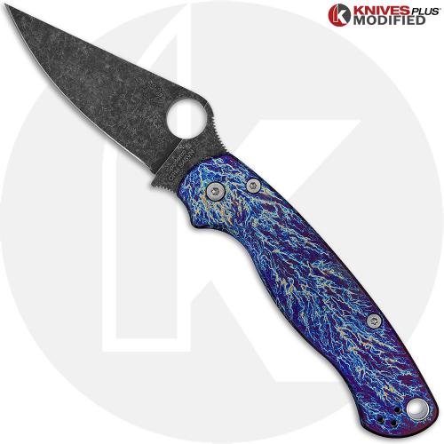 MODIFIED Spyderco Para Military 2 Knife with Acid Stonewash + KP Titanium Scales MAYHEM FINISH