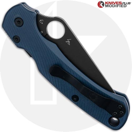 MODIFIED Spyderco Paramiliary 2 Salt Knife - Black MagnaCut DLC Blade - Exclusive AWT Agent SKINNY Midnight Blue Scales