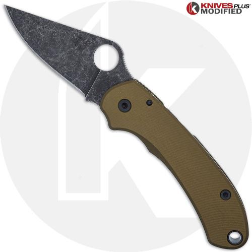 MODIFIED Spyderco Para 3 Knife with Acid Stonewash Blade + AWT Agent SKINNY FDE Scales + All Black Hardware