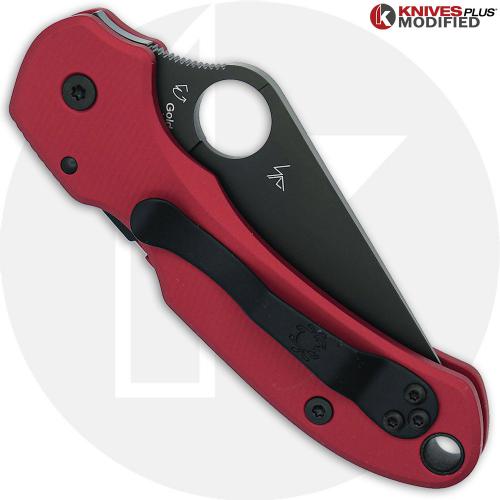 MODIFIED Spyderco Para 3 Black DLC Knife + AWT Agent SKINNY Weathered Red Scales