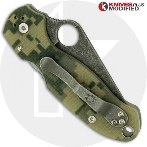 MODIFIED Spyderco Para 3 Knife ACID WASH Blade Camo G10