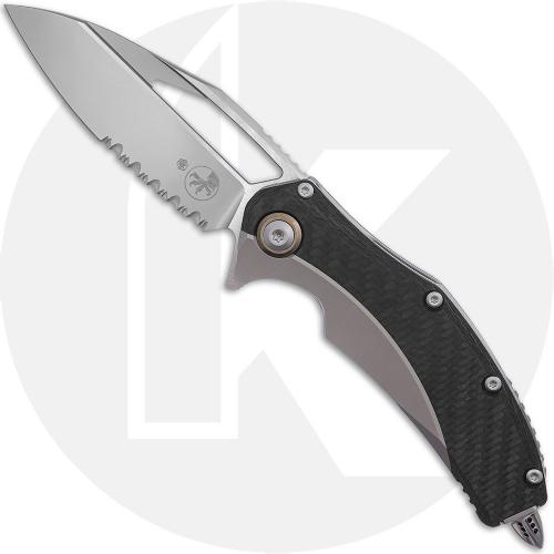 Microtech Matrix Knife - Bead Blasted Part Serrated M390MK Drop Point - Titanium/Carbon Fiber - Flipper Folder