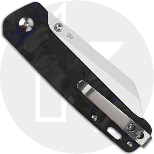 QSP Penguin Knife QS130-TBL - Satin D2 Sheepfoot - Shredded Black and Blue Carbon Fiber Overlay G10 - Liner Lock