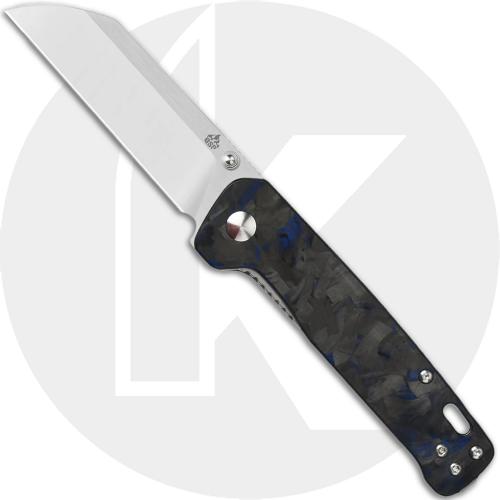 QSP Penguin Knife QS130-TBL - Satin D2 Sheepfoot - Shredded Black and Blue Carbon Fiber Overlay G10 - Liner Lock